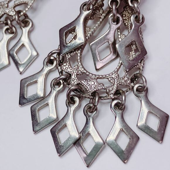 Vintage 1950s Silver Tone Filigree Chandelier Screw Back Earrings Mid Century - Picture 3 of 9